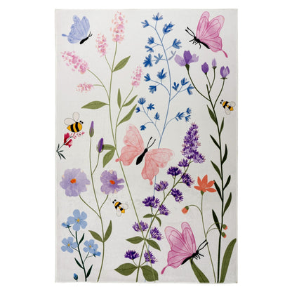 Wonder 134 Hebe Flerfarvet Tæppe Med Blomster Og Sommerfuglemotiv - Hovedbillede