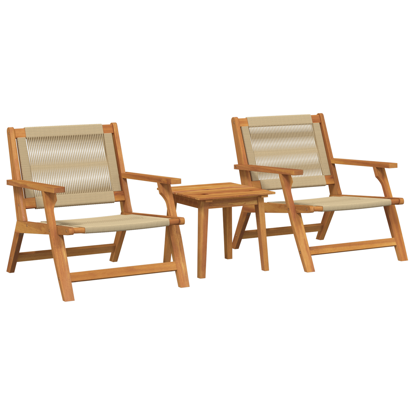 Have Stole Med Bord Sæt - 3 Stykker I Beige Solid Akacietræ