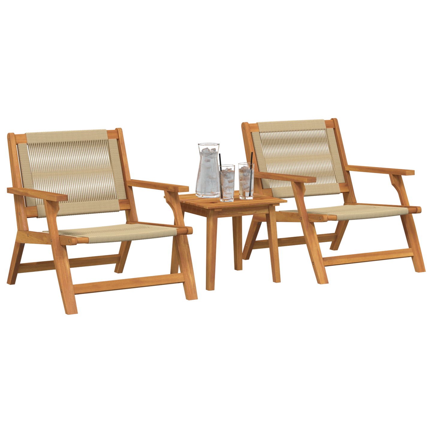 Have Stole Med Bord Sæt - 3 Stykker I Beige Solid Akacietræ