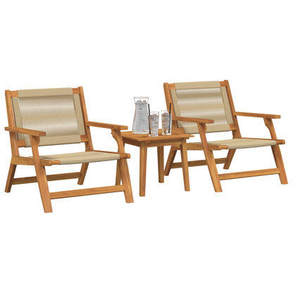 Have Stole Med Bord Sæt - 3 Stykker I Beige Solid Akacietræ