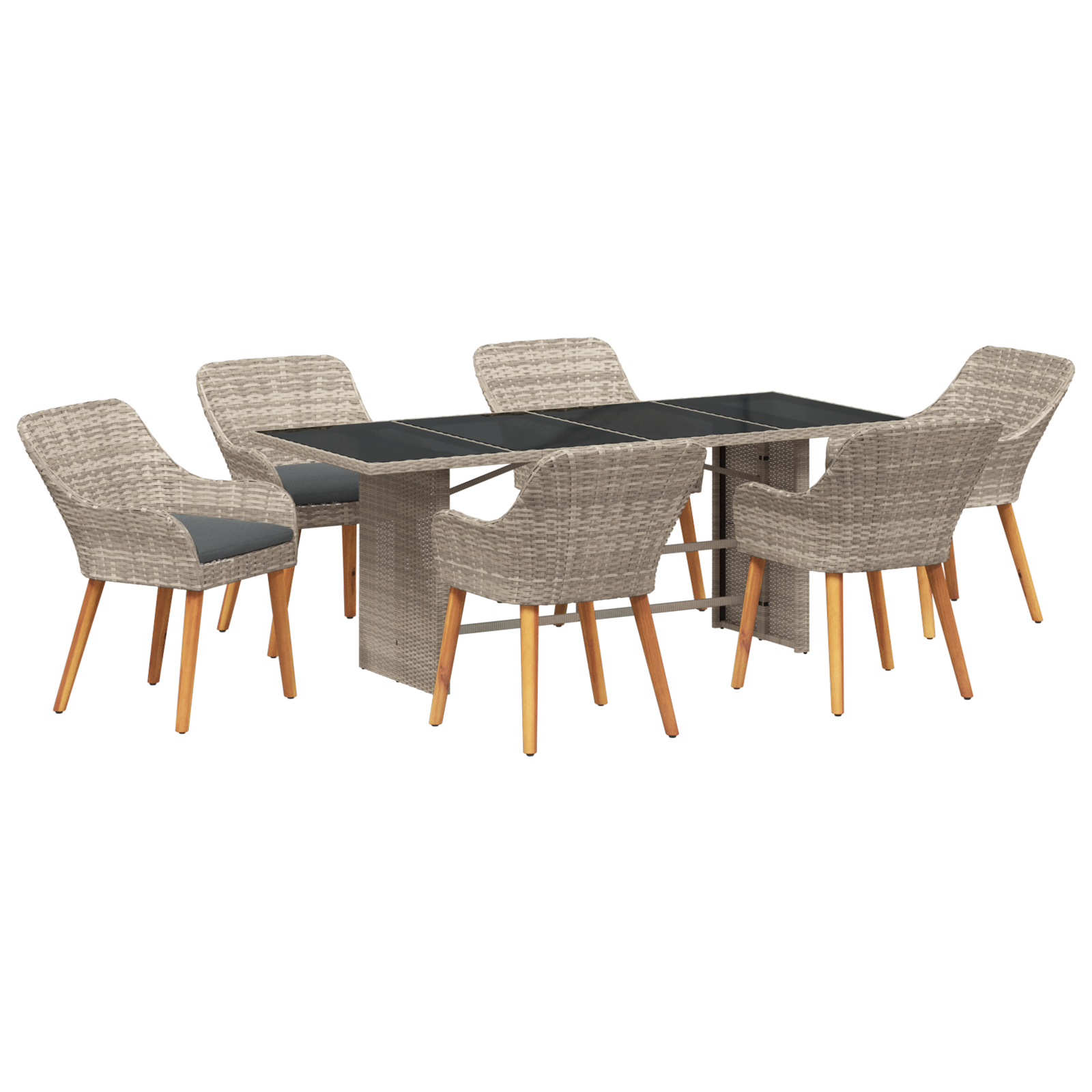 Udendørs Spise Sæt 7 Pcs Lysegrå 190 X 80 X 74 Cm - billede 2