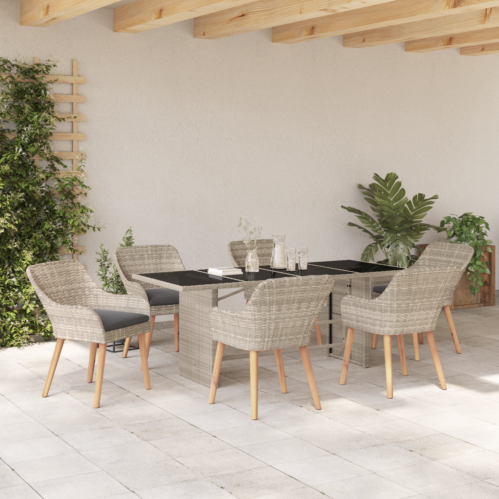 Udendørs Spise Sæt 7 Pcs Lysegrå 190 X 80 X 74 Cm - billede 4