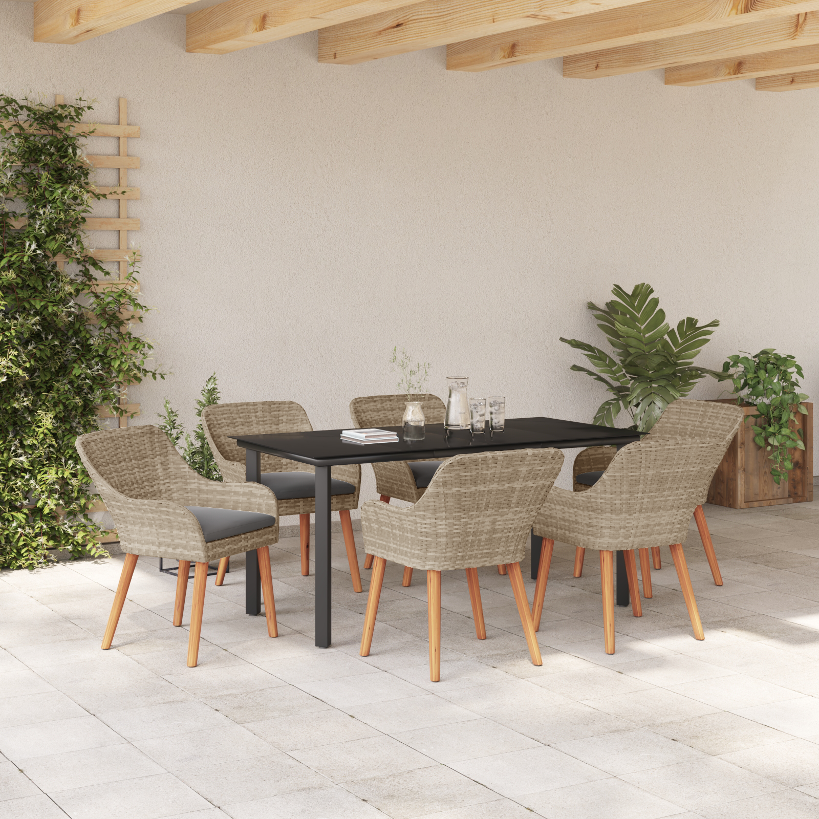 Spisestuesæt 7 Pcs Lys Grå og Sort 160 X 80 X 74 Cm - billede 4