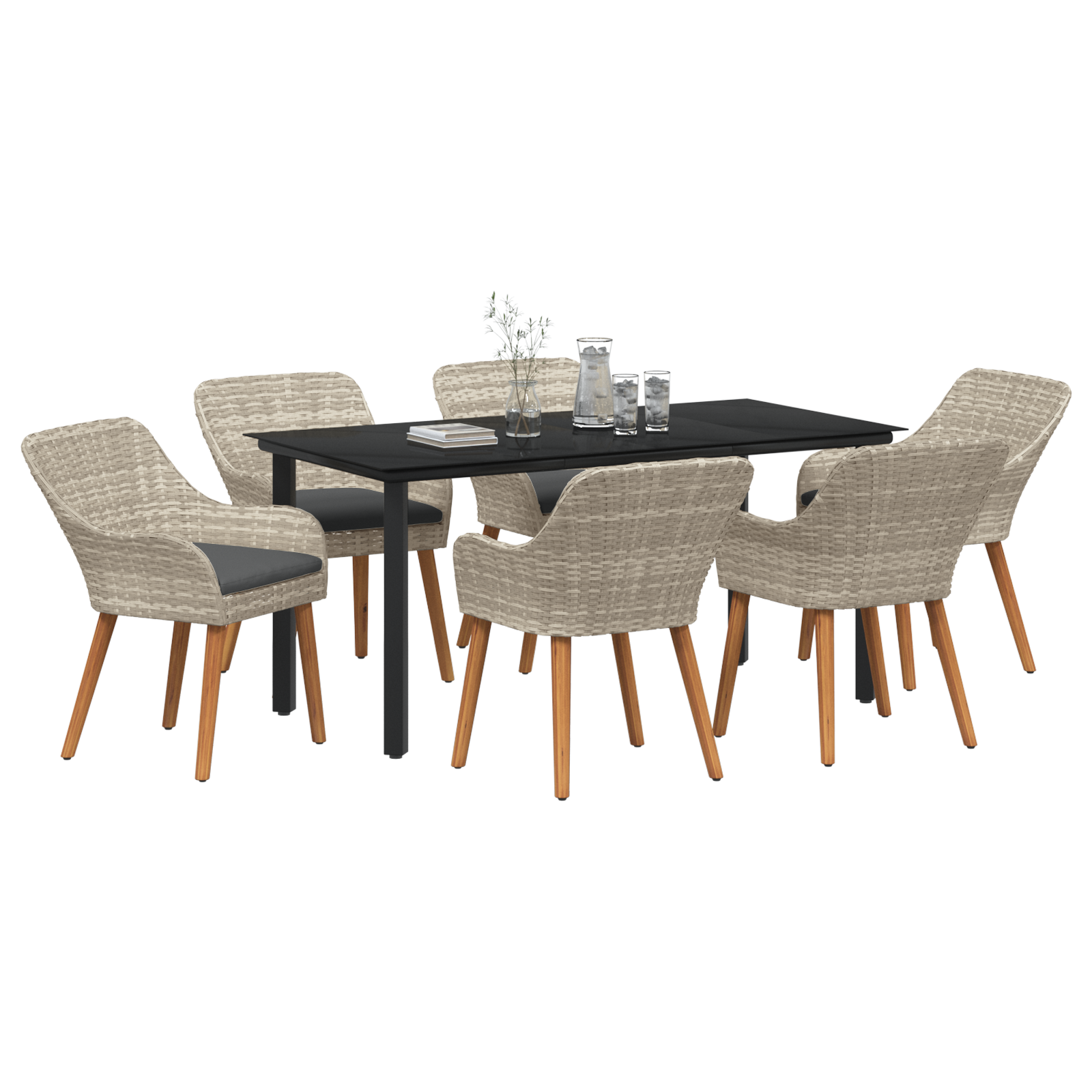Spisestuesæt 7 Pcs Lys Grå og Sort 160 X 80 X 74 Cm - billede 3
