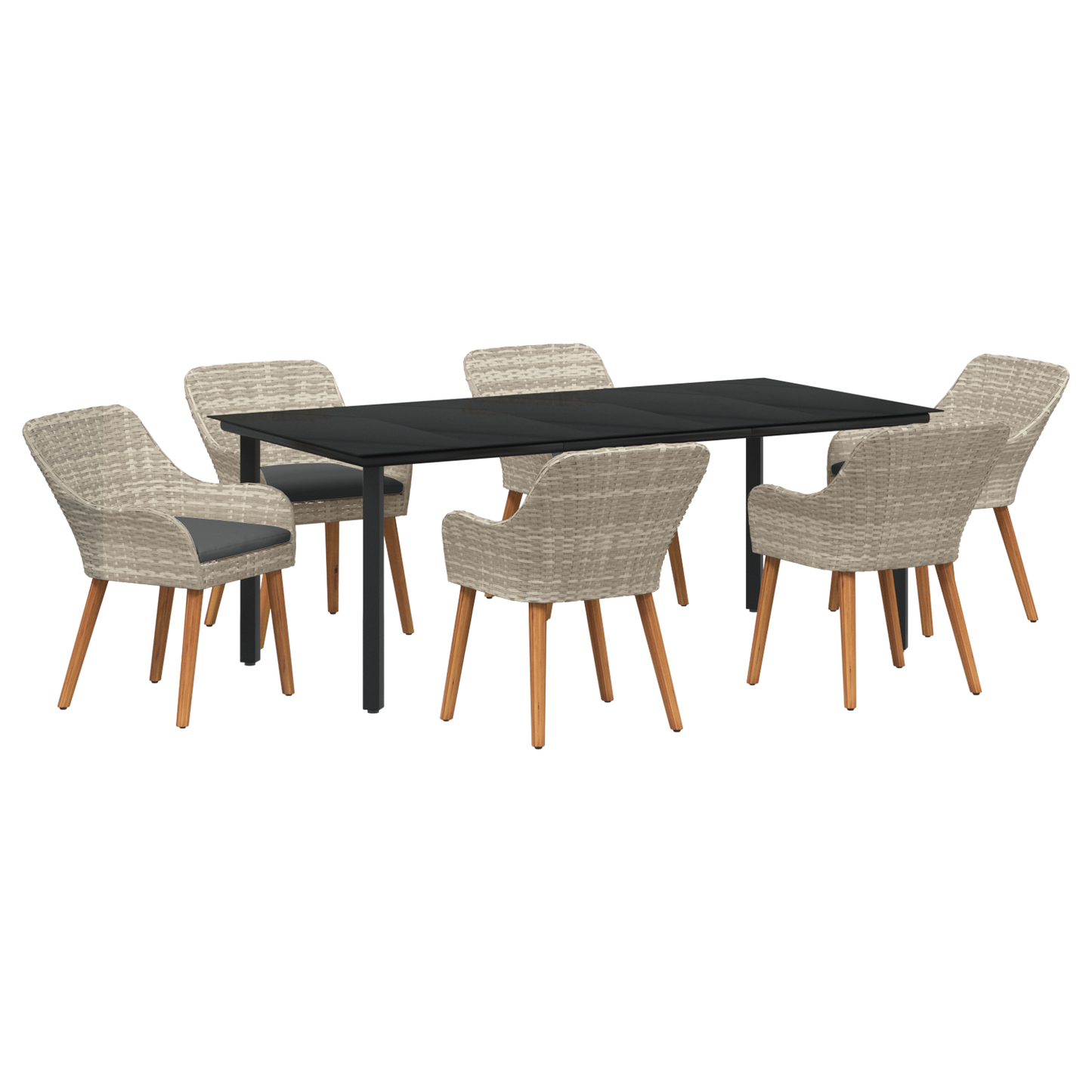 Spisestuesæt 7 Pcs Lys Grå og Sort 200x100x74 Cm - billede 2