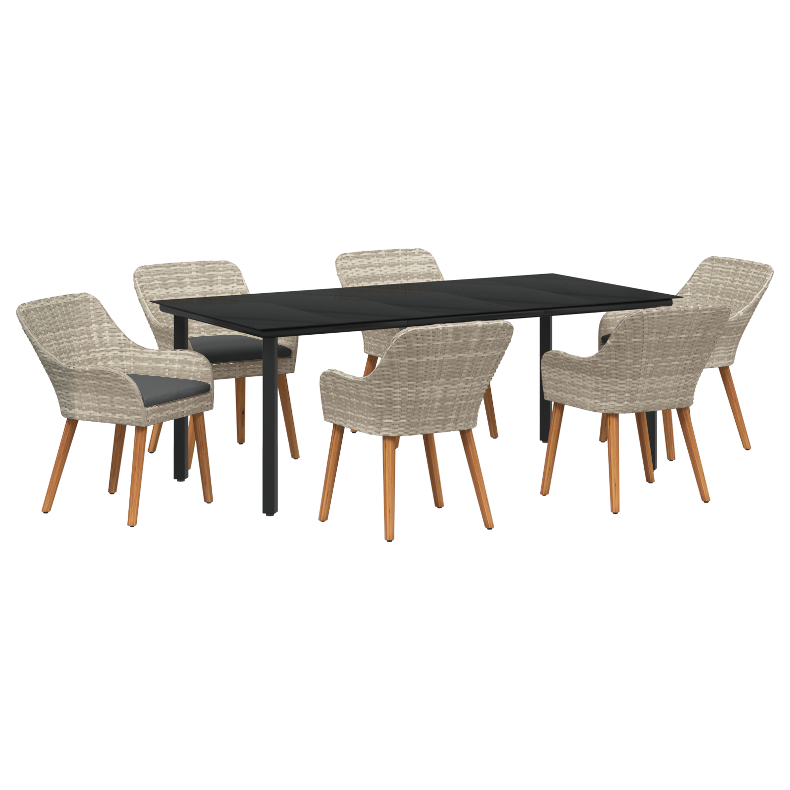 Spisestuesæt 7 Pcs Lys Grå og Sort 200x100x74 Cm - billede 2