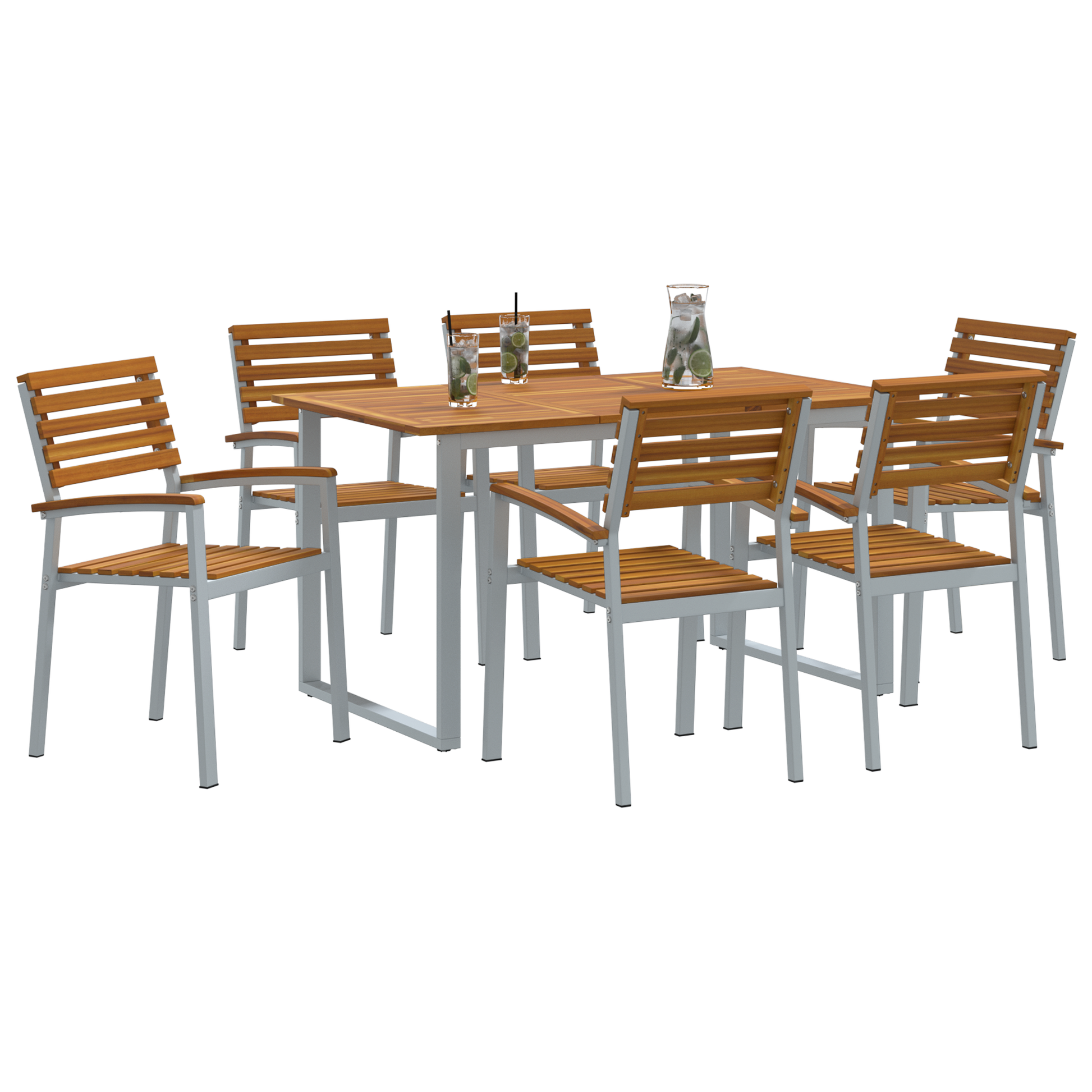 7-delt Have Dining Sæt i Solid Akacietræ og Metal - billede 3