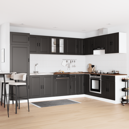 Vaskeskabsbase Med Dør Porto 2 Pcs Sort 80 X 46 X 84.5 Cm - Hovedbillede