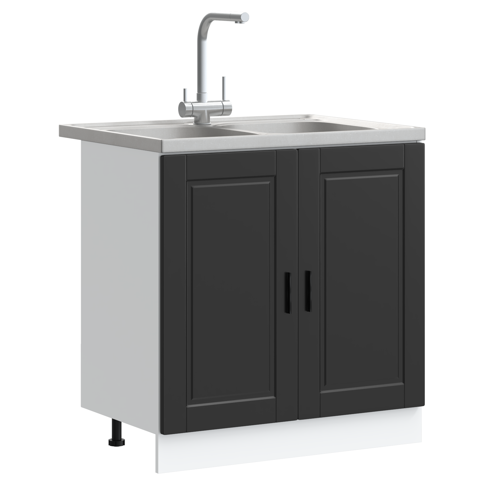Vaskeskabsbase Med Dør Porto 2 Pcs Sort 80 X 46 X 84.5 Cm - Billede 3