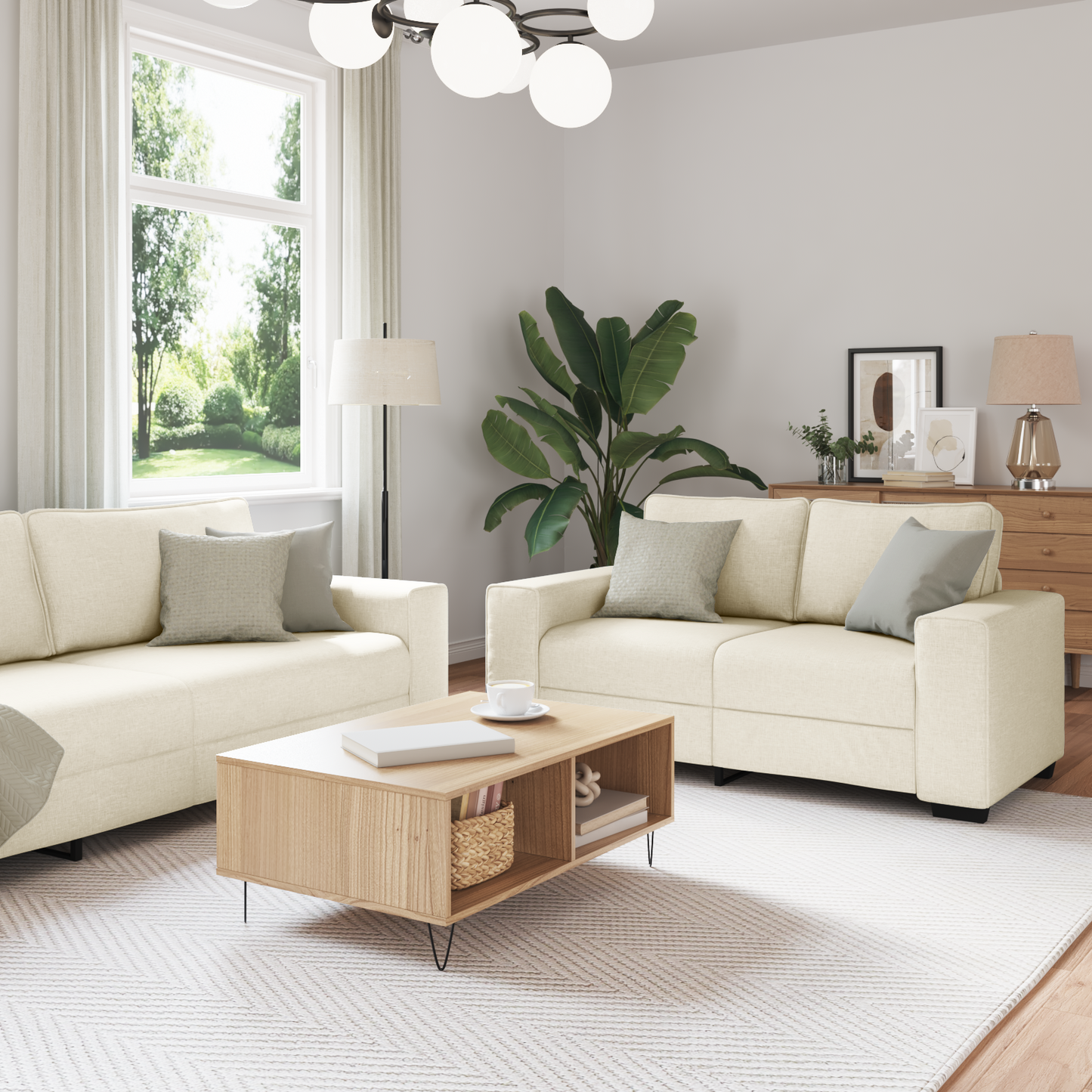 3-Delt Sofasæt Med Puder I Linned