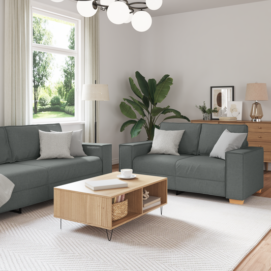 3-Delt Sofasæt Med Puder Mørkegrå Stof