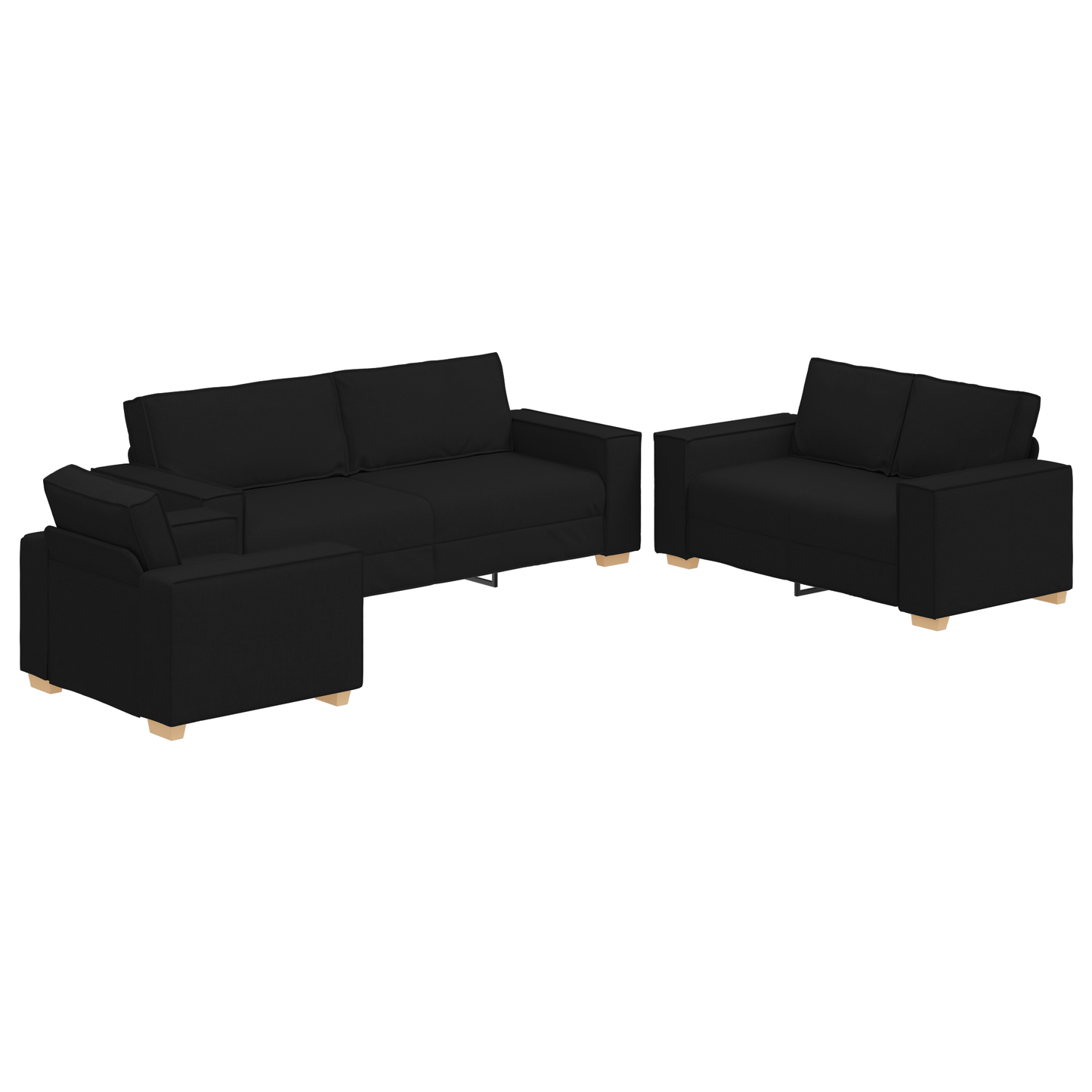 3-Delt Sofa Sæt Med Puder Sort Stof