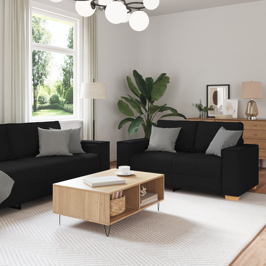 3-Delt Sofa Sæt Med Puder Sort Stof