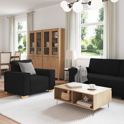 3-Delt Sofa Sæt Med Puder Sort Stof