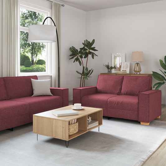 3-Delt Sofasæt Med Puder I Vinrød Stof