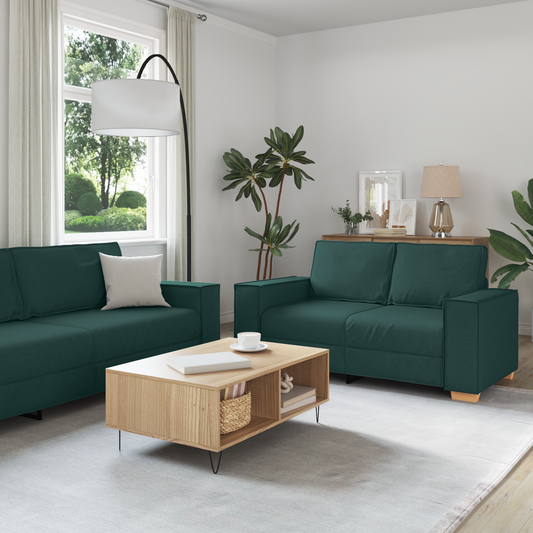 3 Personers Sofa Sæt Med Puder Mørkegrøn Stof