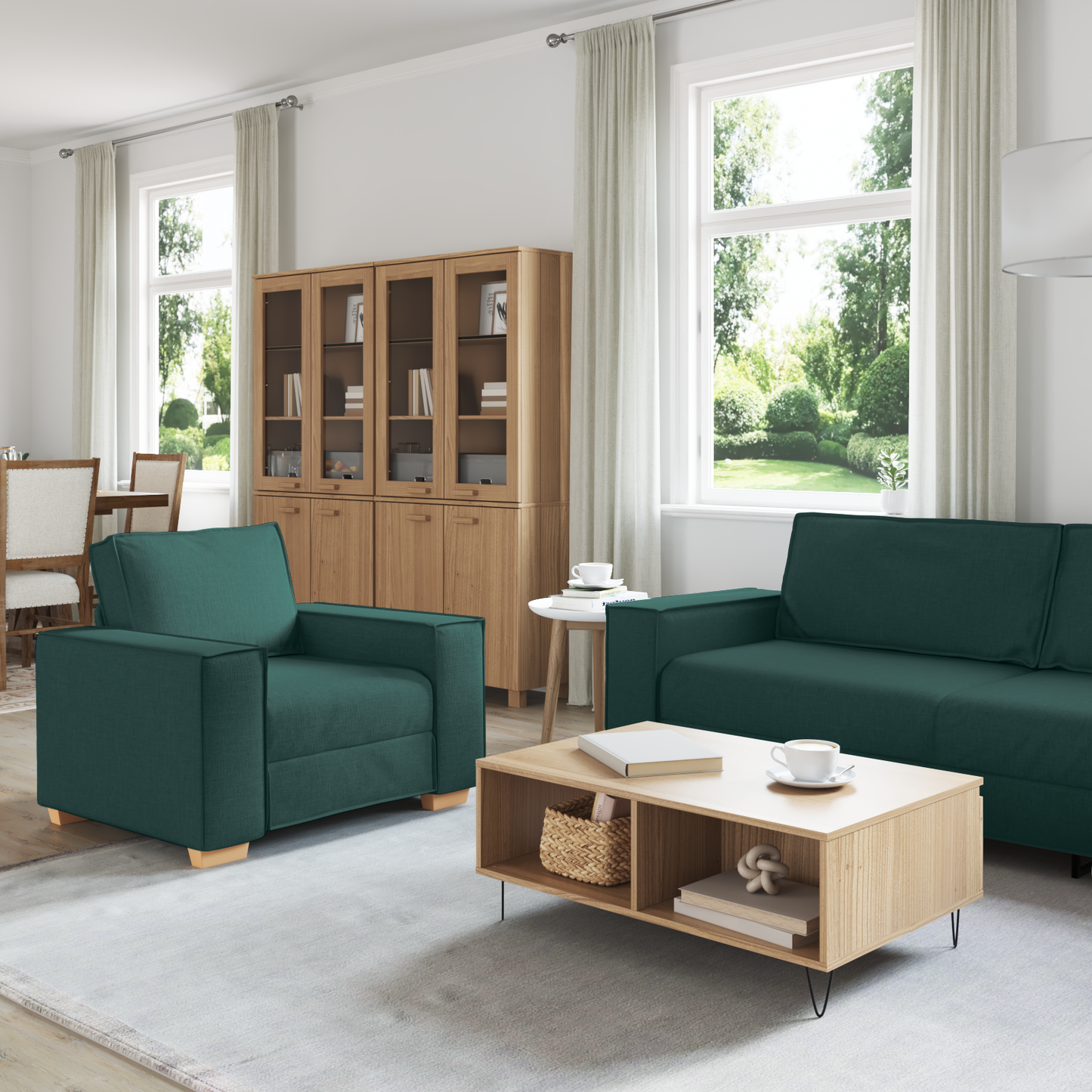 3 Personers Sofa Sæt Med Puder Mørkegrøn Stof