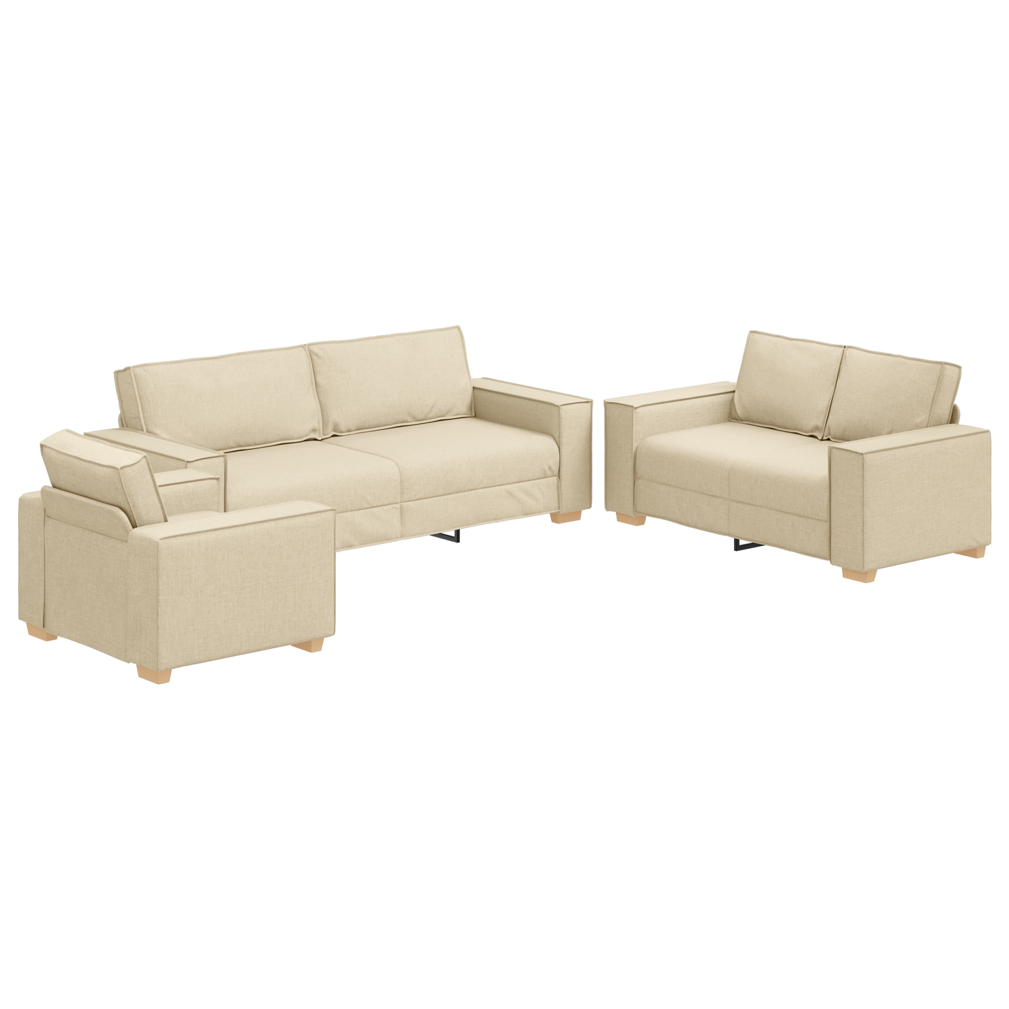 3 Personers Sofaset Med Puder Cremefarvet Stof