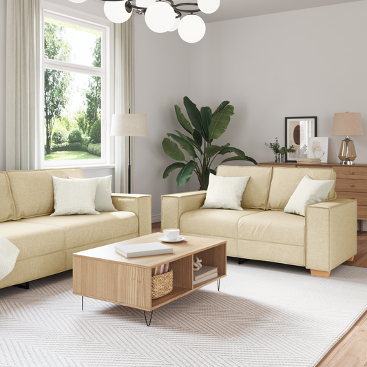 3 Personers Sofaset Med Puder Cremefarvet Stof