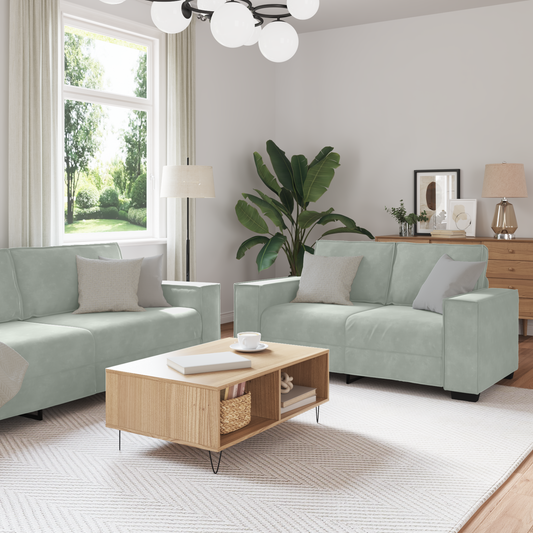 3 Personers Sofa Sæt Med Puder Lys Grå Fløjl