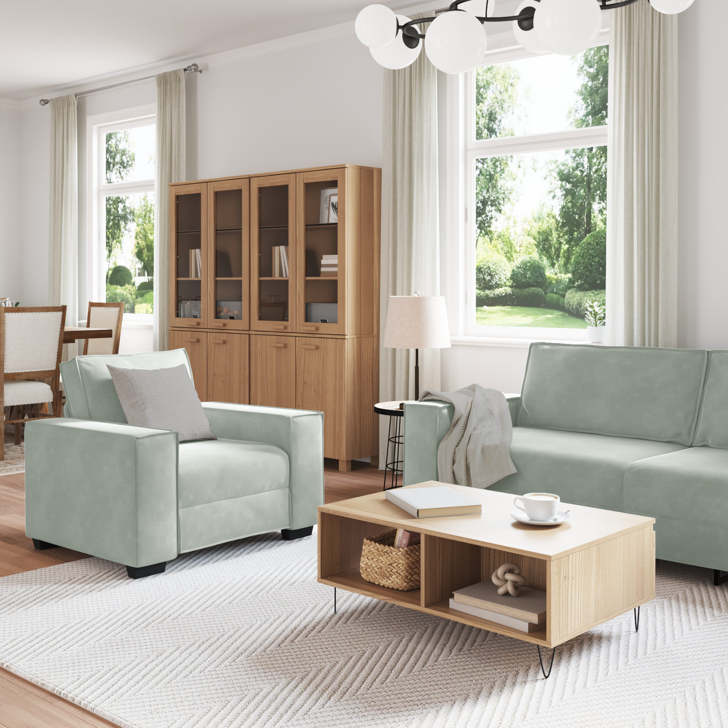 3 Personers Sofa Sæt Med Puder Lys Grå Fløjl