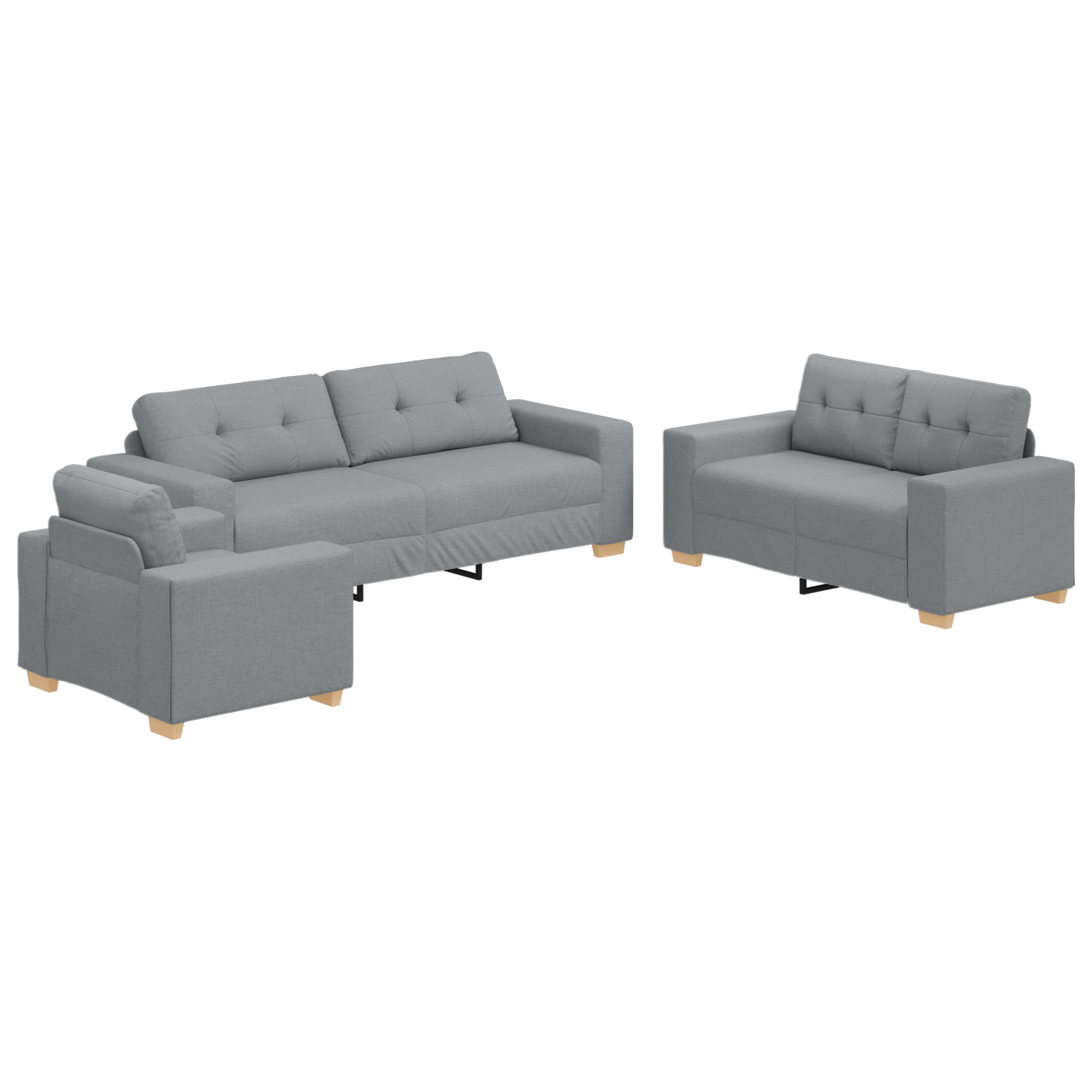 3-delt Sofa Sæt med Puder Lys Grå Stof - billede 2