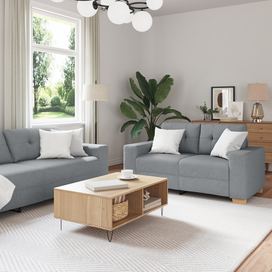 3-delt Sofa Sæt med Puder Lys Grå Stof - hovedbillede