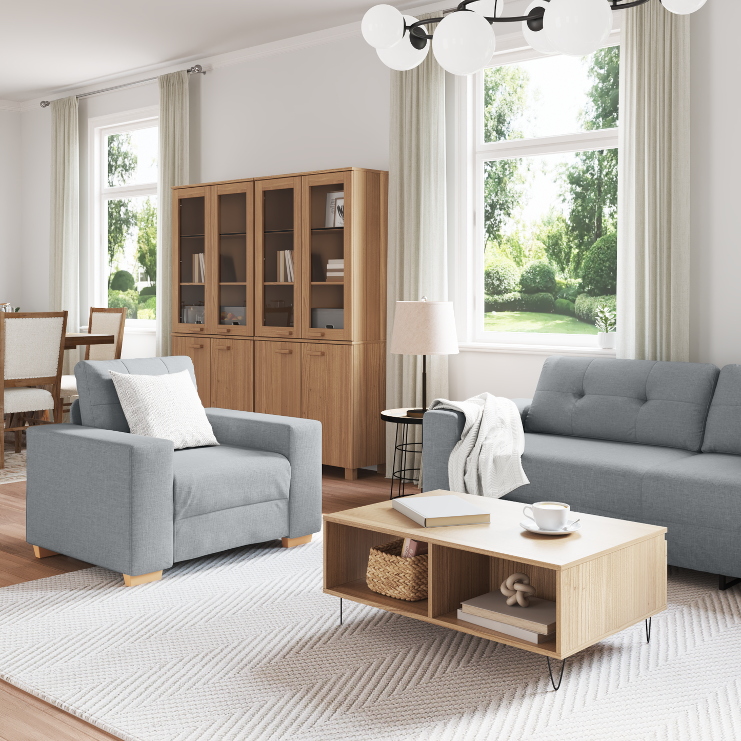 3-delt Sofa Sæt med Puder Lys Grå Stof - billede 3