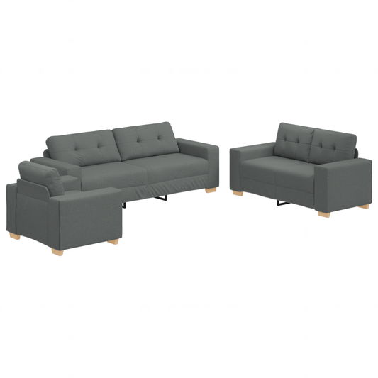 3-Delt Sofasæt Med Puder I Mørkegrå Stof