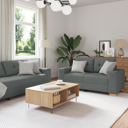 3-Delt Sofasæt Med Puder I Mørkegrå Stof