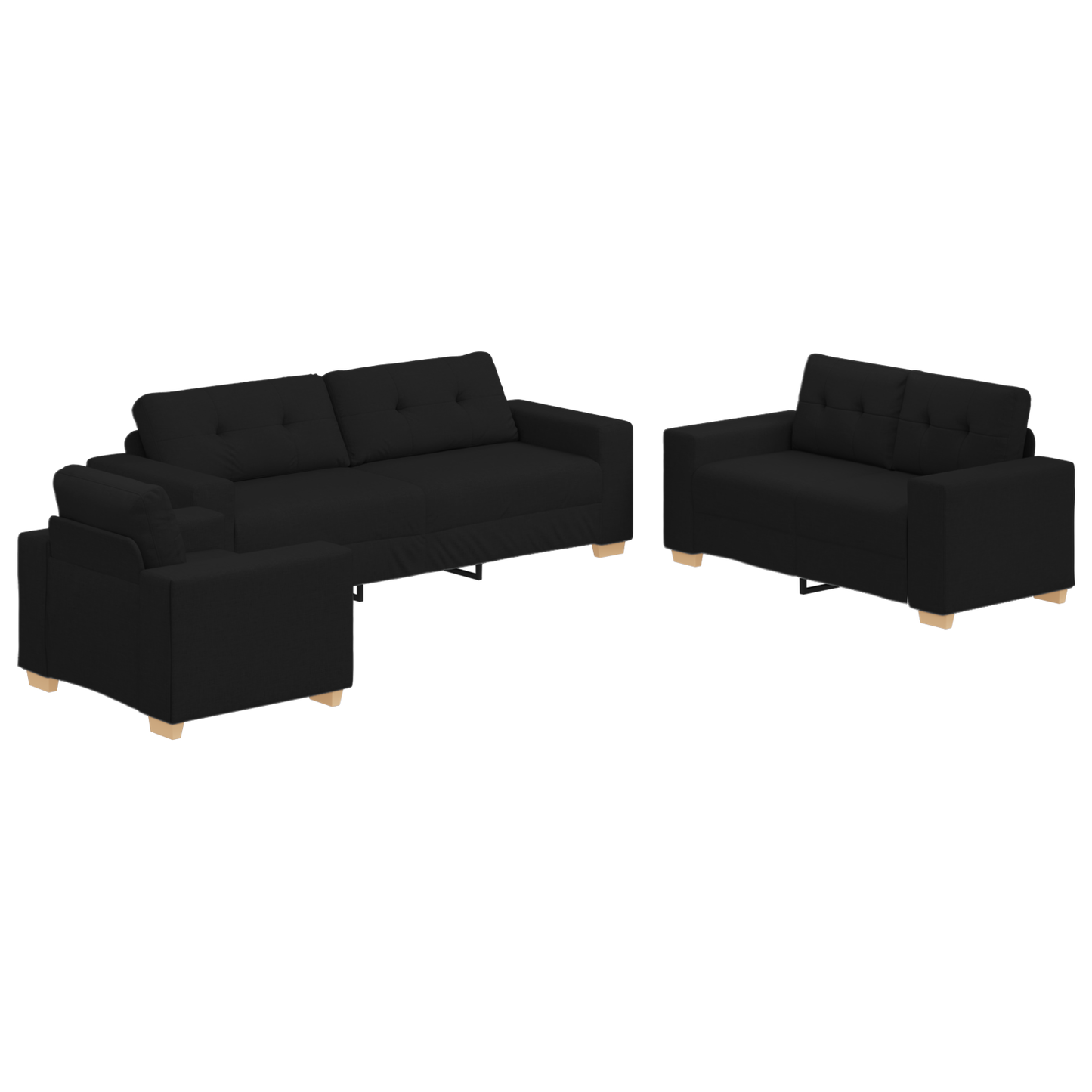 3-Personers Sofa Sæt Med Puder - Sort Stof