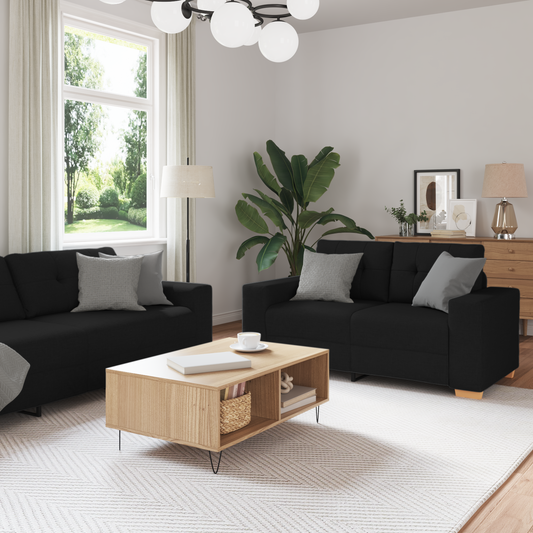 3-Personers Sofa Sæt Med Puder - Sort Stof