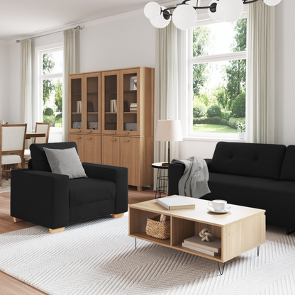 3-Personers Sofa Sæt Med Puder - Sort Stof