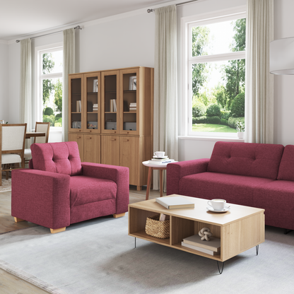 3 Deles Sofa Sæt Med Puder I Vinrød Stof