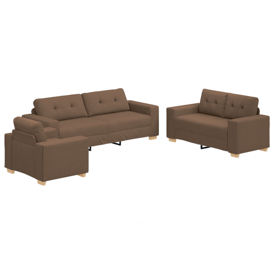 3-Delt Sofasæt Med Puder I Brun Stof