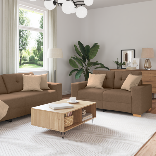 3-Delt Sofasæt Med Puder I Brun Stof