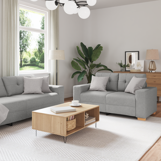 Sofa Sæt Med Pude Med Pude 3 Pcs Grå Stof - Hovedbillede