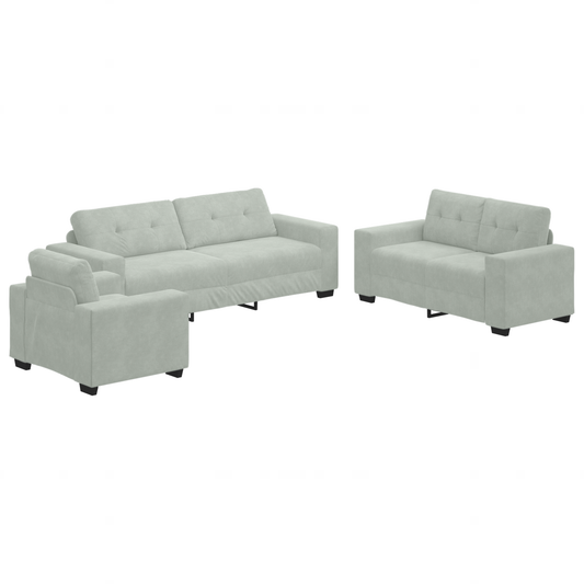 3-Delt Sofasæt Med Puder Lys Grå Velvet