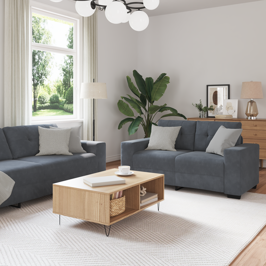3 Personers Sofa Sæt Med Puder Mørkegrå Fløjl