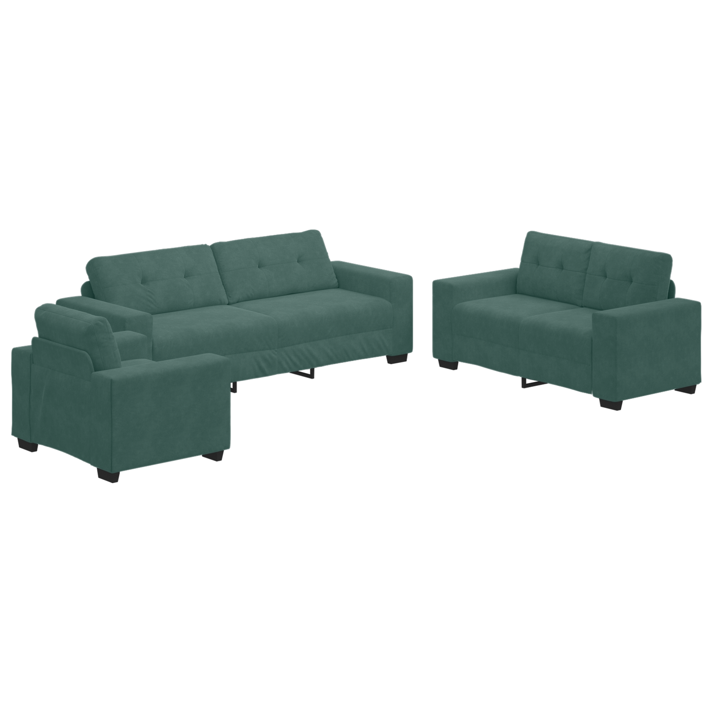3-Delt Sofa Sæt Med Puder Mørkegrøn Fløjl