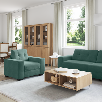 3-Delt Sofa Sæt Med Puder Mørkegrøn Fløjl
