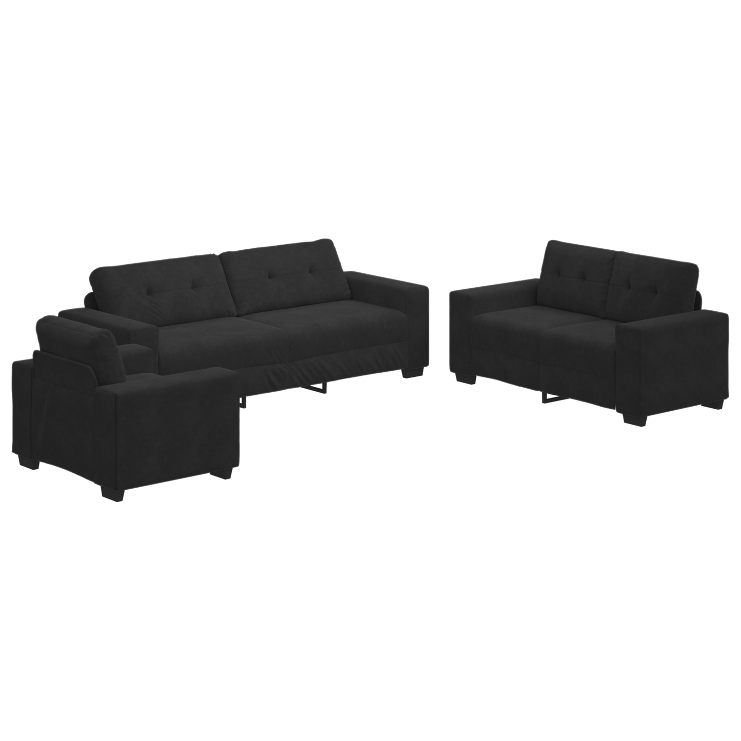 3-Delt Sofa Sæt Med Puder Sort Fløjl