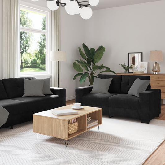 3-Delt Sofa Sæt Med Puder Sort Fløjl