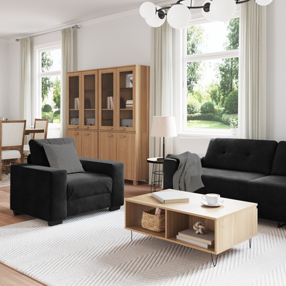 3-Delt Sofa Sæt Med Puder Sort Fløjl
