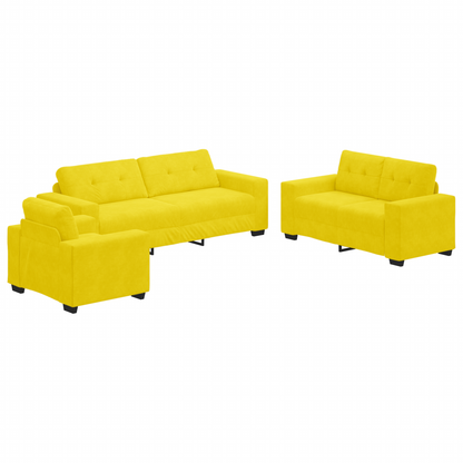 3 Personers Sofa Sæt Med Puder Gul Fløjl