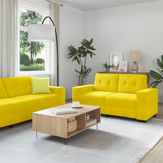 3 Personers Sofa Sæt Med Puder Gul Fløjl