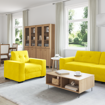 3 Personers Sofa Sæt Med Puder Gul Fløjl