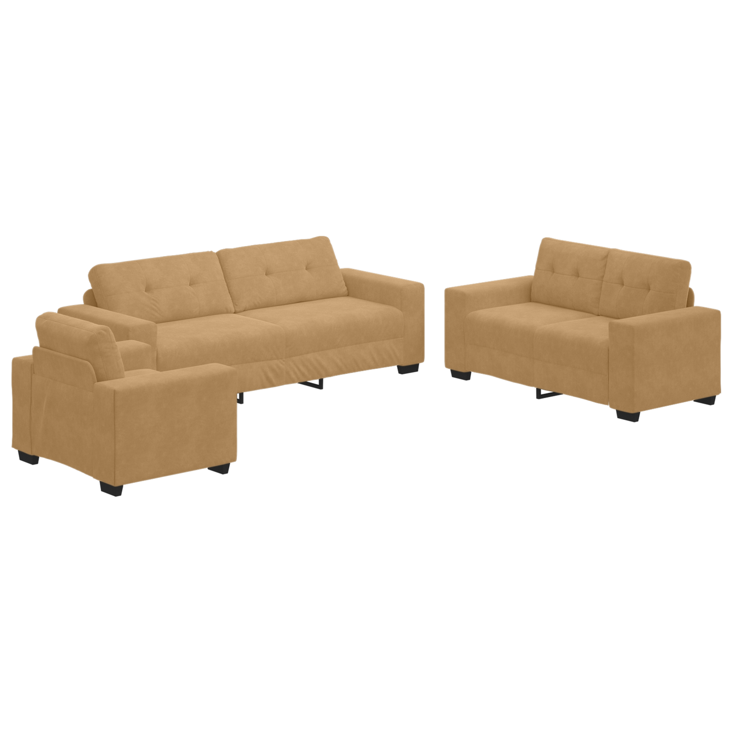 3-Delt Sofa Sæt Med Puder Brun Fløjl