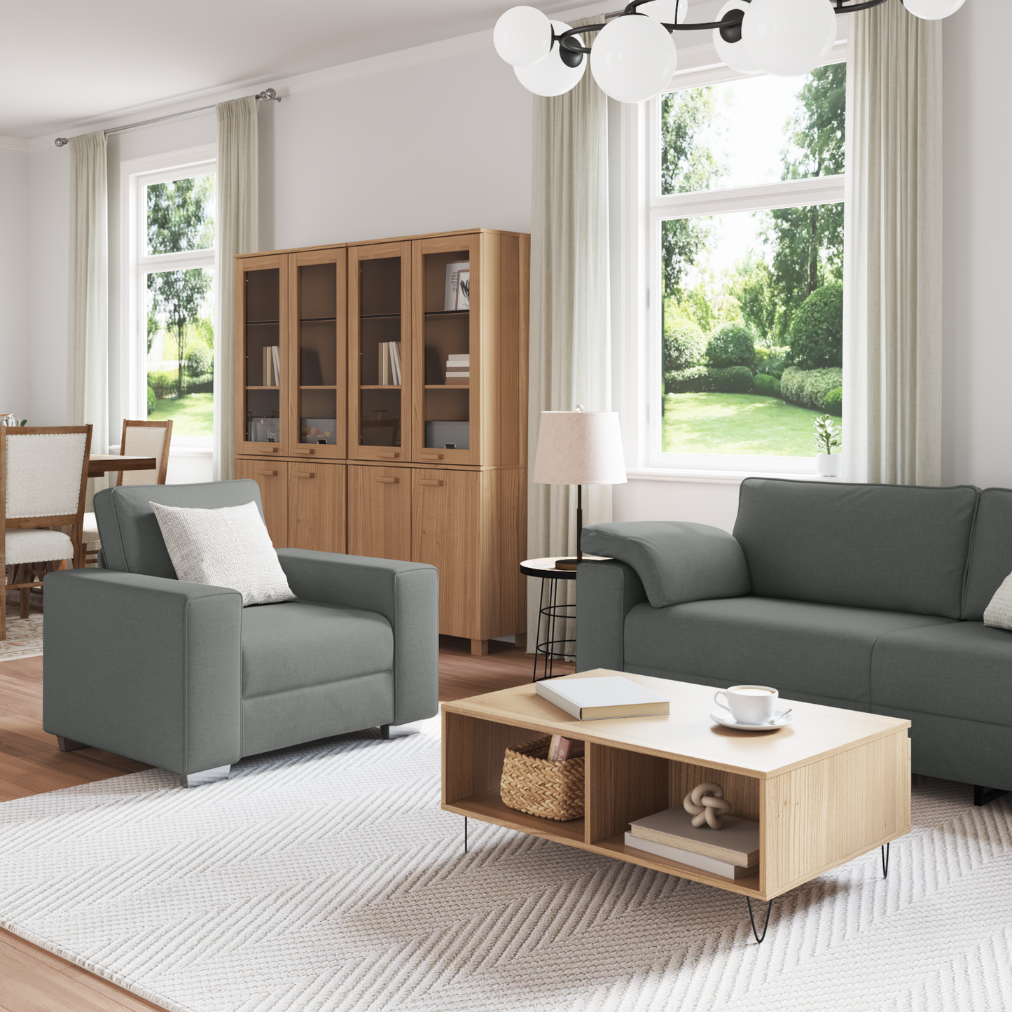 3-Personers Sofa Sæt Med Puder - Mørkegrå Stof