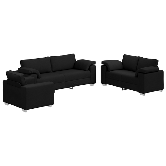 3-Delt Sofasæt Med Puder Sort Stof